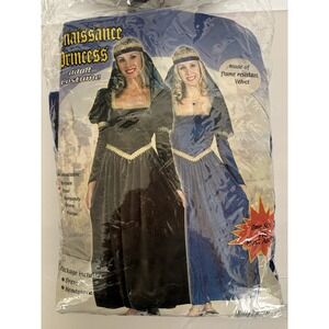 Renaissance Mid Evil Princess Velvet Blue Gold Long DRESS- Size S/M